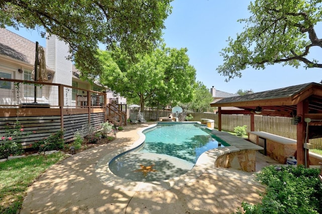 8909 Beatty Ct, Austin, TX 78749 - view of swimming pool featuring a gazebo, a fenced backyard, and a patio