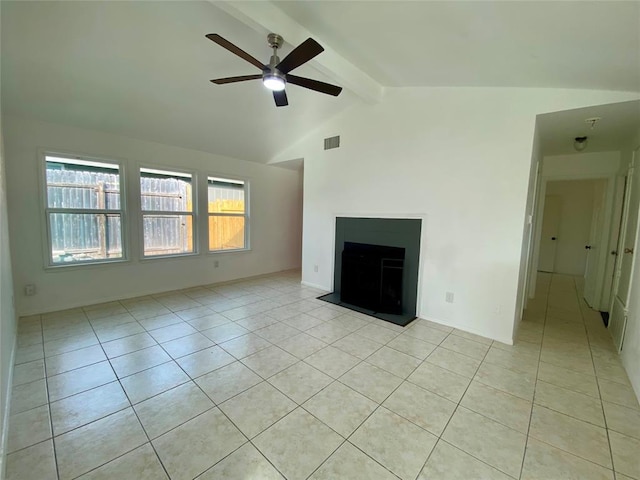 12318 Marogot Run, Austin, TX 78758 - unfurnished living room with light tile patterned floors, ceiling fan, and a fireplace
