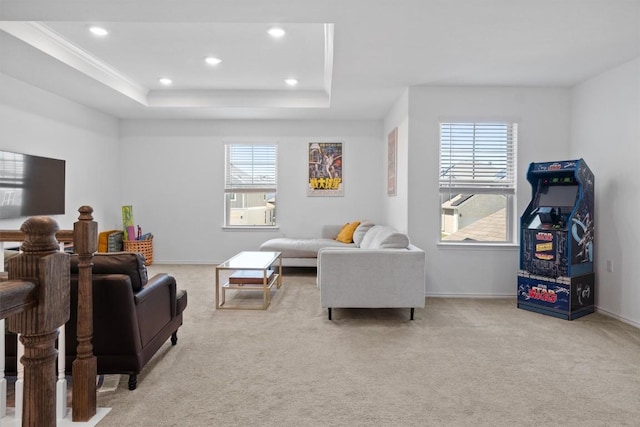 6809 Ellsworth Walk, Austin, TX 78724 - living room with carpet flooring, recessed lighting, and a raised ceiling