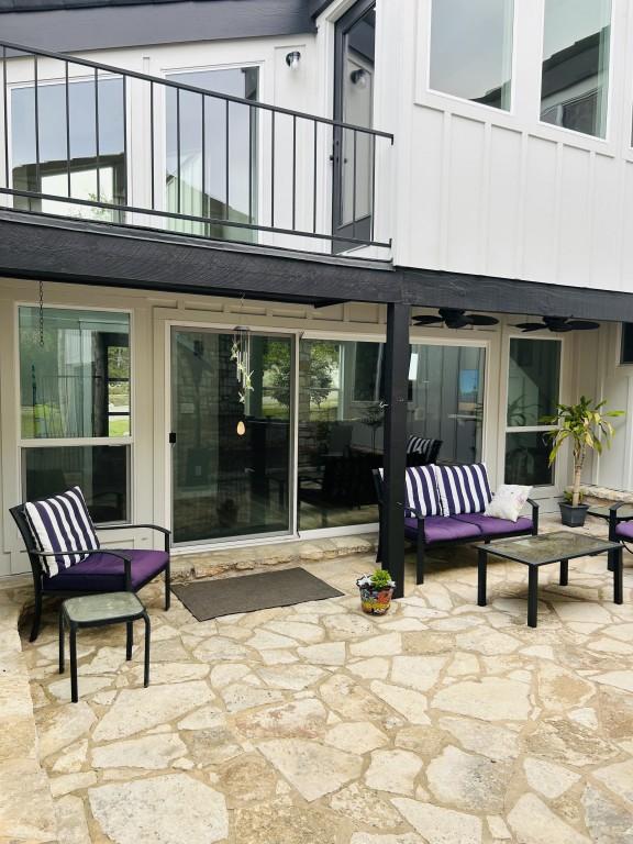 438 Eagle, Lakeway, TX 78734 - view of patio / terrace with a ceiling fan, outdoor lounge area, and a balcony