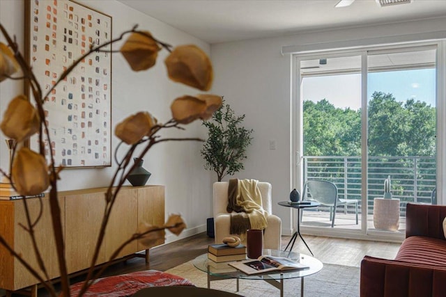 living area featuring wood finished floors