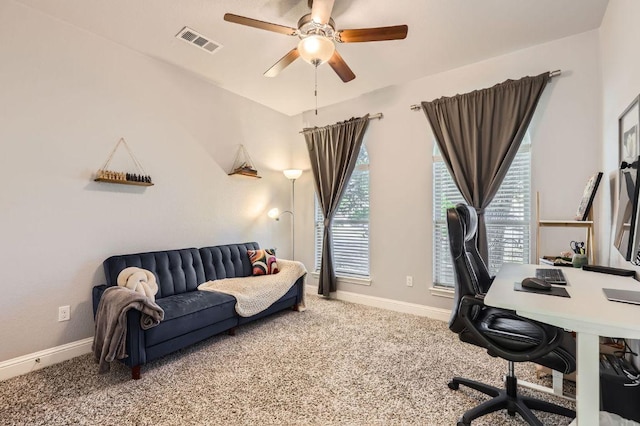 611 Algerita Dr, Georgetown, TX 78628 - home office with carpet flooring and a ceiling fan
