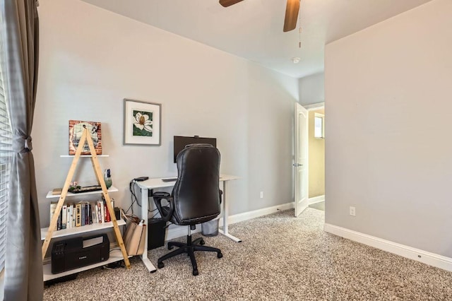 611 Algerita Dr, Georgetown, TX 78628 - carpeted office space featuring ceiling fan and baseboards