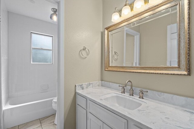 3504 Valley Pike Rd, Cedar Park, TX 78613 - full bath featuring toilet, vanity, shower / bath combination, and a textured wall