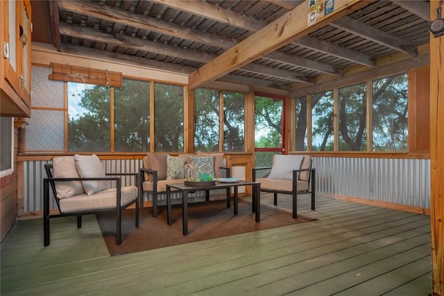 11134 Bonham Ranch Rd, Dripping Springs, TX 78620 - sunroom featuring outdoor lounge area and beamed ceiling