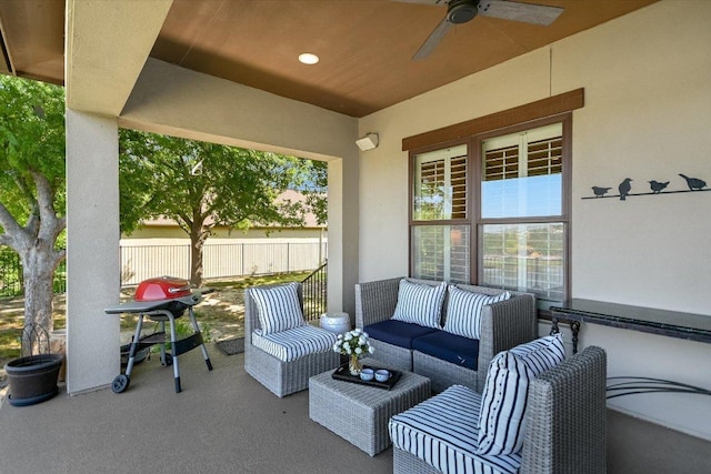 101 Amiata Ave Unit 104, Austin, TX 78734 - view of patio featuring grilling area, ceiling fan, and an outdoor living space
