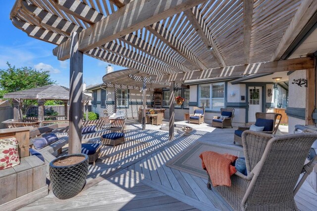 1505 Lake Forest Cv, Round Rock, TX 78665 - wooden deck with a pergola and an outdoor living space