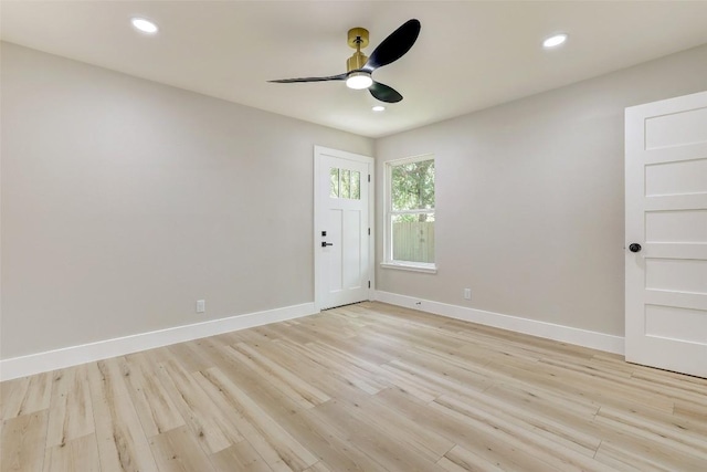 6007 Belfast Dr, Austin, TX 78723 - empty room featuring ceiling fan, light wood-style flooring, and recessed lighting