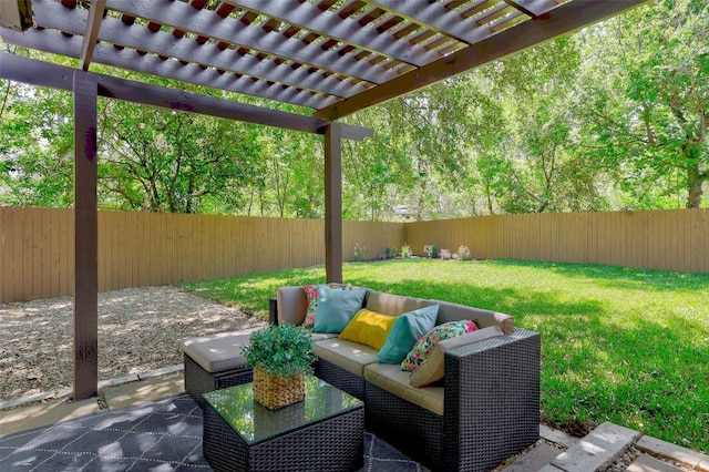 6007 Belfast Dr, Austin, TX 78723 - fenced backyard with outdoor lounge area and a pergola