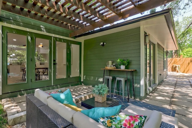6007 Belfast Dr, Austin, TX 78723 - view of patio featuring an outdoor living space and a pergola