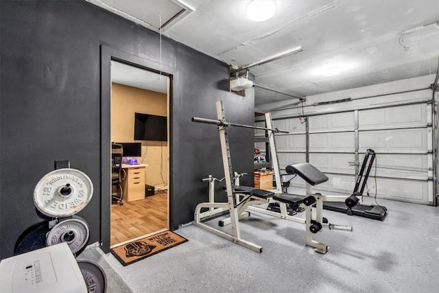 workout room with attic access