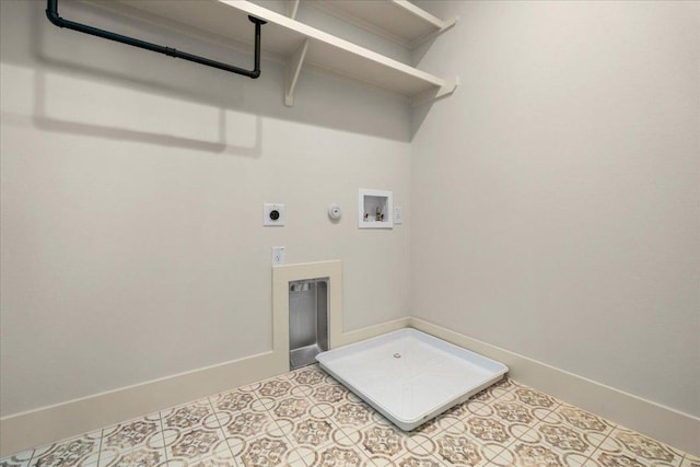 laundry room with hookup for a gas dryer, electric dryer hookup, hookup for a washing machine, and baseboards