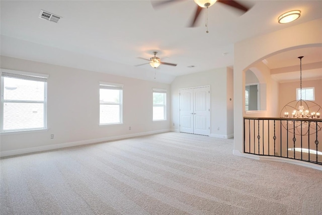 11721 Quintana Cv, Austin, TX 78739 - unfurnished room featuring ceiling fan, light carpet, a chandelier, and baseboards