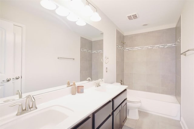 11721 Quintana Cv, Austin, TX 78739 - full bath with tile patterned flooring, toilet, double vanity, and shower / tub combination