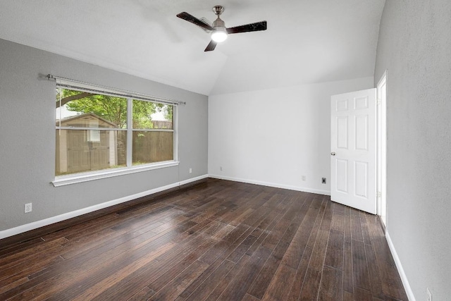 2616 Glenwood Trl, Cedar Park, TX 78613 - empty room featuring wood finished floors, vaulted ceiling, baseboards, and a ceiling fan