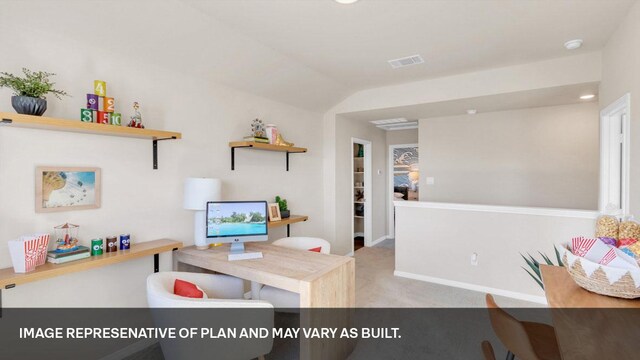 395 Morning Glory Loop, Kyle, TX 78640 - office space featuring carpet floors, baseboards, and vaulted ceiling