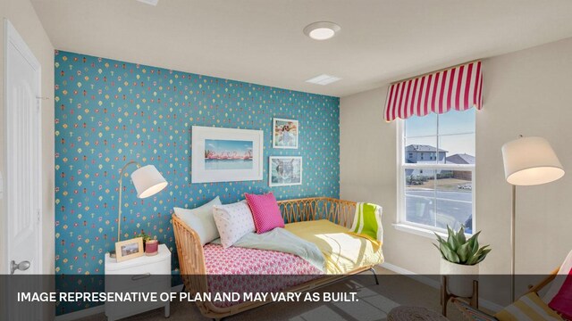 395 Morning Glory Loop, Kyle, TX 78640 - bedroom with wallpapered walls and baseboards
