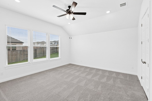 220 Washington Dr, Kyle, TX 78640 - bonus room with carpet floors, ceiling fan, baseboards, lofted ceiling, and recessed lighting