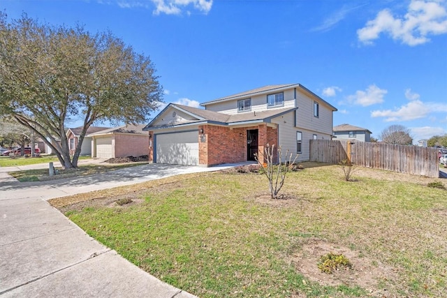 5900 Los Dios Pl, Del Valle, TX 78617 - traditional home with brick siding, concrete driveway, and a garage