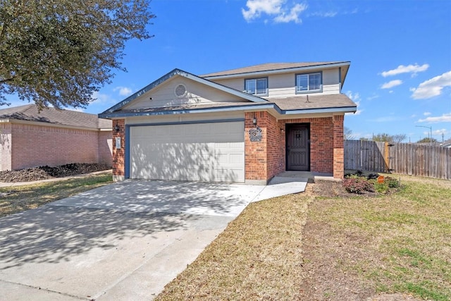 5900 Los Dios Pl, Del Valle, TX 78617 - traditional-style house featuring brick siding, a garage, and concrete driveway