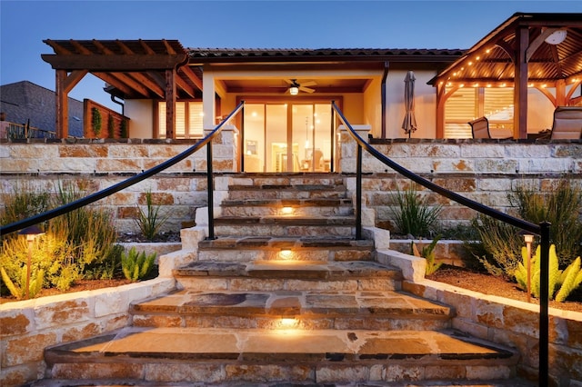 262 Singing Sumac Way, San Marcos, TX 78666 - property entrance with a tile roof and stucco siding