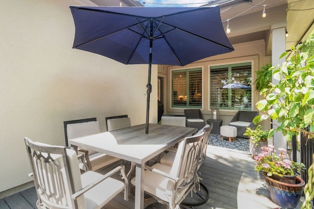 121 Monterey Oak Trl, Georgetown, TX 78628 - wooden terrace featuring outdoor dining area