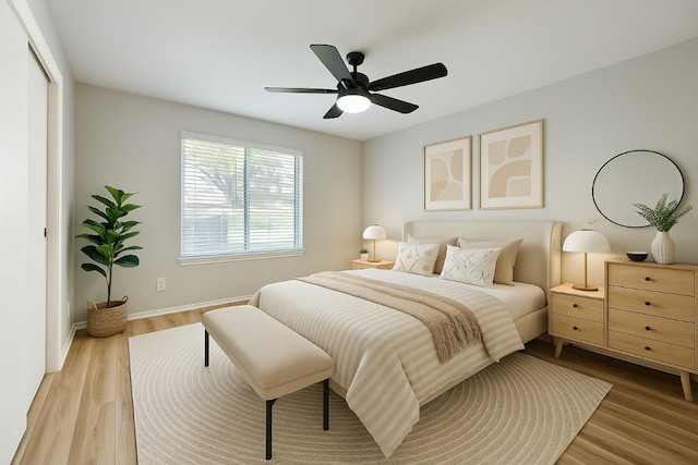 3309 Clawson Rd, Austin, TX 78704 - bedroom featuring wood finished floors, a ceiling fan, a closet, and baseboards