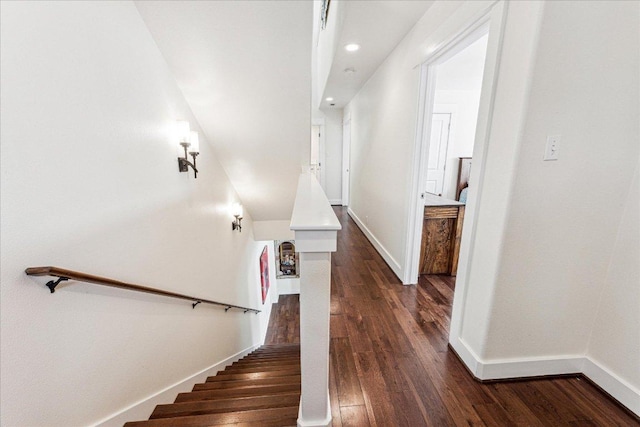 1008 W Monroe St W, Austin, TX 78704 - stairs with baseboards, wood finished floors, and recessed lighting