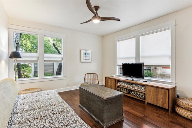 1008 W Monroe St W, Austin, TX 78704 - office area featuring dark wood finished floors, a ceiling fan, and baseboards