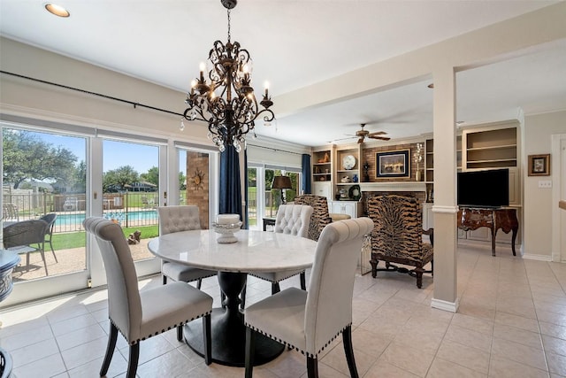 1101 Lakeway Dr Unit D, Lakeway, TX 78734 - dining space with a chandelier, light tile patterned floors, and a ceiling fan