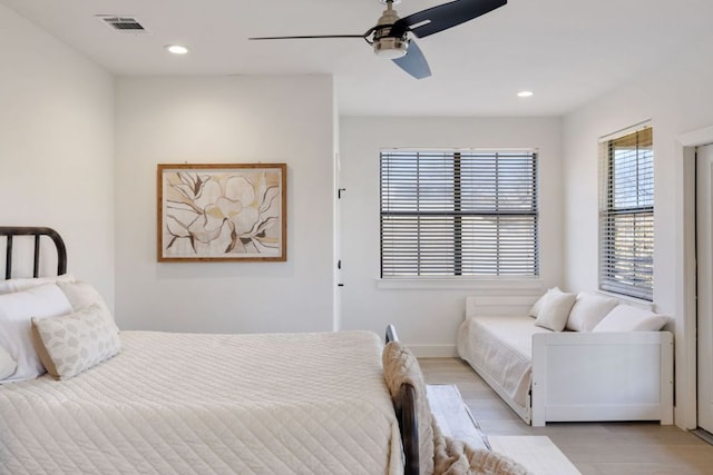 1018 Harwood Pl, Austin, TX 78704 - bedroom with recessed lighting, ceiling fan, baseboards, and light wood-type flooring