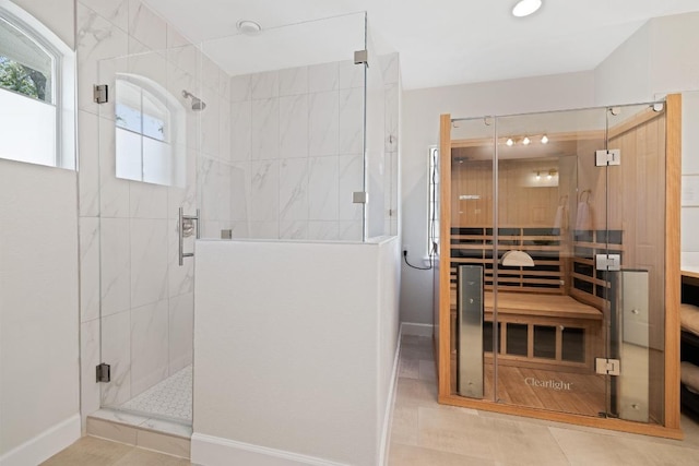 113 Oak Plaza Dr, Georgetown, TX 78628 - full bath with a sauna, baseboards, and a shower stall