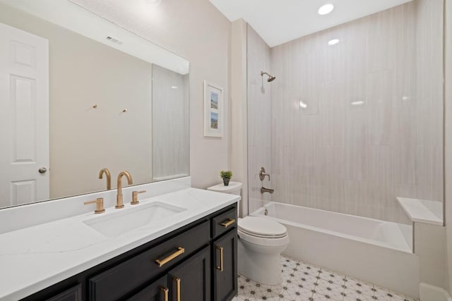 113 Oak Plaza Dr, Georgetown, TX 78628 - full bath with vanity, visible vents, toilet, tile patterned floors, and shower / bathing tub combination