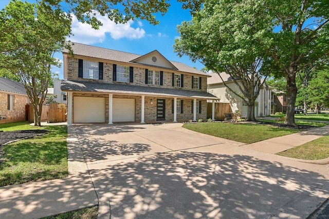 7809 Taranto Dr, Austin, TX 78729 - view of front facade featuring driveway, a garage, a porch, and brick siding