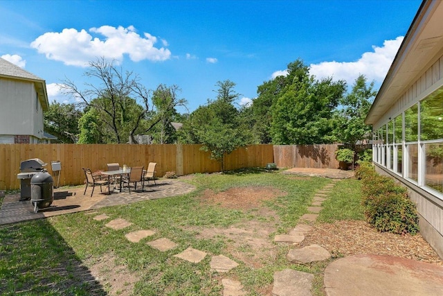 7809 Taranto Dr, Austin, TX 78729 - fenced backyard featuring a patio