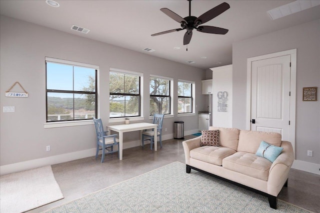 821 S Angel Light Dr, Spicewood, TX 78669 - living room with baseboards, ceiling fan, and recessed lighting