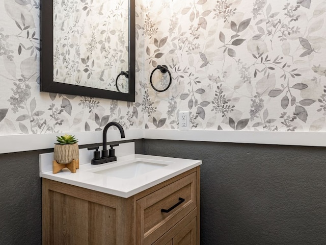 1491 Hazy Hills Loop, Dripping Springs, TX 78620 - bathroom with wallpapered walls and vanity
