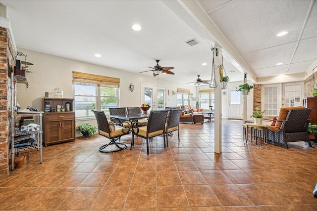 59 Fairview Dr, Round Rock, TX 78665 - dining room featuring recessed lighting, ceiling fan, and tile patterned flooring