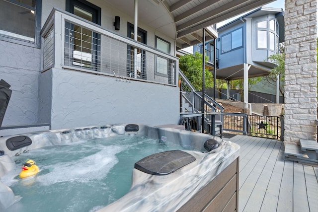 21726 Sierra Trl, Lago Vista, TX 78645 - deck with stairs and a hot tub