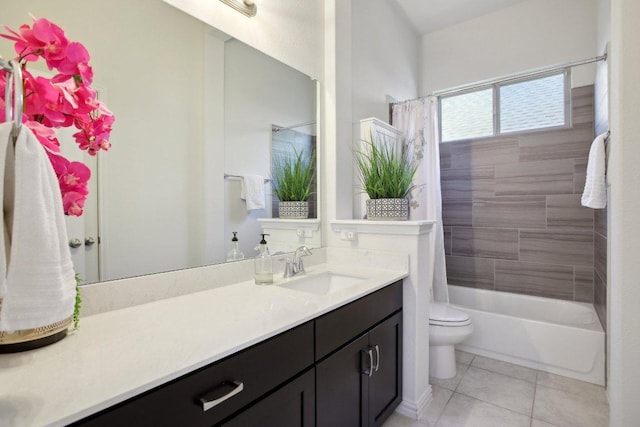 bathroom with tile patterned flooring, toilet, vanity, and shower / bath combo