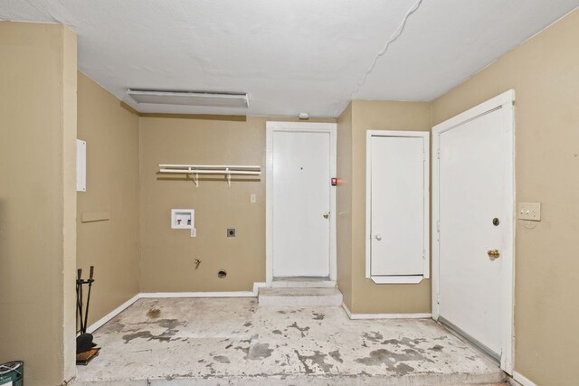 laundry area with electric dryer hookup, baseboards, laundry area, and hookup for a washing machine