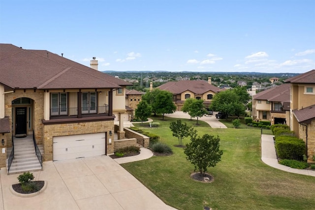 111 Antonio Way Unit 5A, Austin, TX 78734 - view of front facade featuring stone siding, a residential view, a garage, and driveway