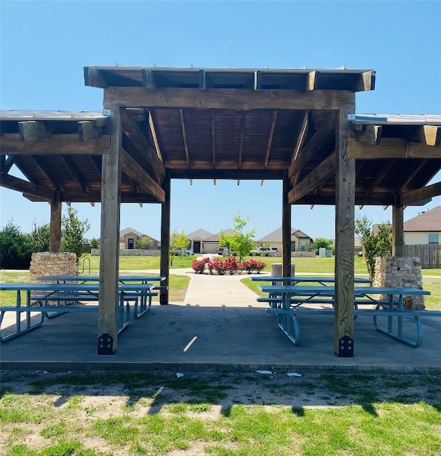 view of community featuring a gazebo and a lawn