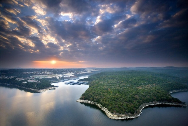 308 Rustling Wake Cv, Lakeway, TX 78738 - aerial view at dusk of a water view and a forest view