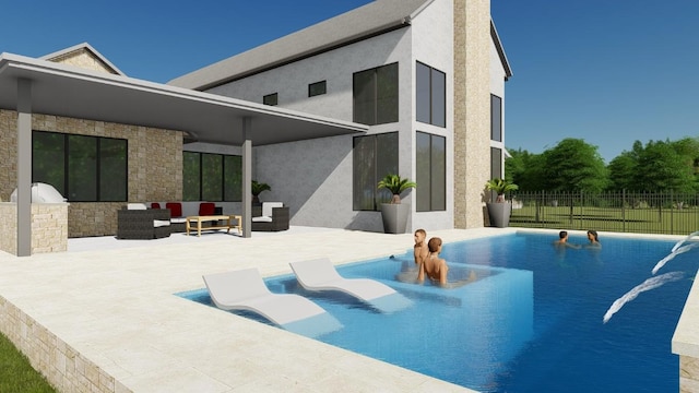 308 Rustling Wake Cv, Lakeway, TX 78738 - view of swimming pool featuring a patio area, an outdoor living space, and an outdoor kitchen