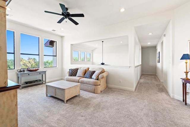 16216 Zagros Way, Austin, TX 78738 - carpeted living room with ceiling fan and recessed lighting