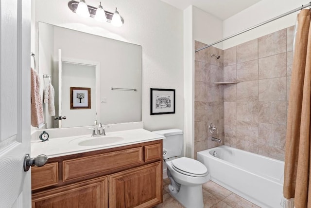 16216 Zagros Way, Austin, TX 78738 - full bathroom with shower / tub combo with curtain, vanity, and tile patterned floors
