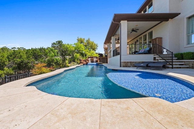 16216 Zagros Way, Austin, TX 78738 - swimming pool featuring a ceiling fan and a patio