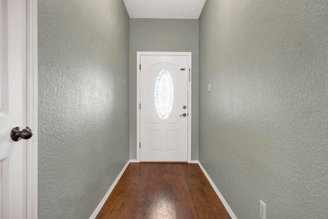 1415 Quicksilver Cir, Round Rock, TX 78665 - doorway to outside featuring dark wood finished floors and a textured wall