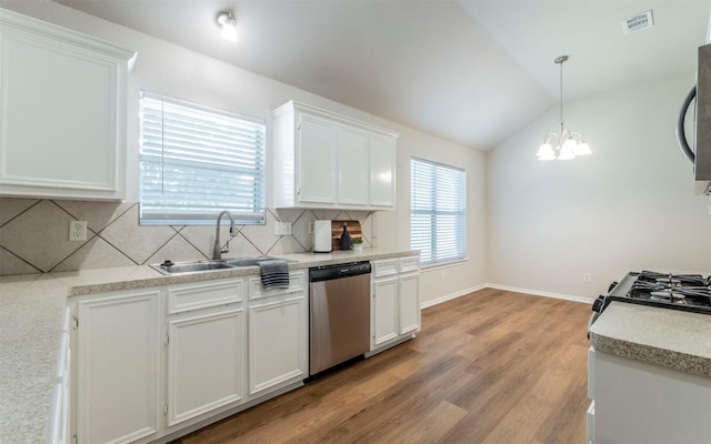 208 Bastian Ln, Georgetown, TX 78626 - kitchen featuring dishwasher, a sink, decorative backsplash, white cabinets, and light wood finished floors